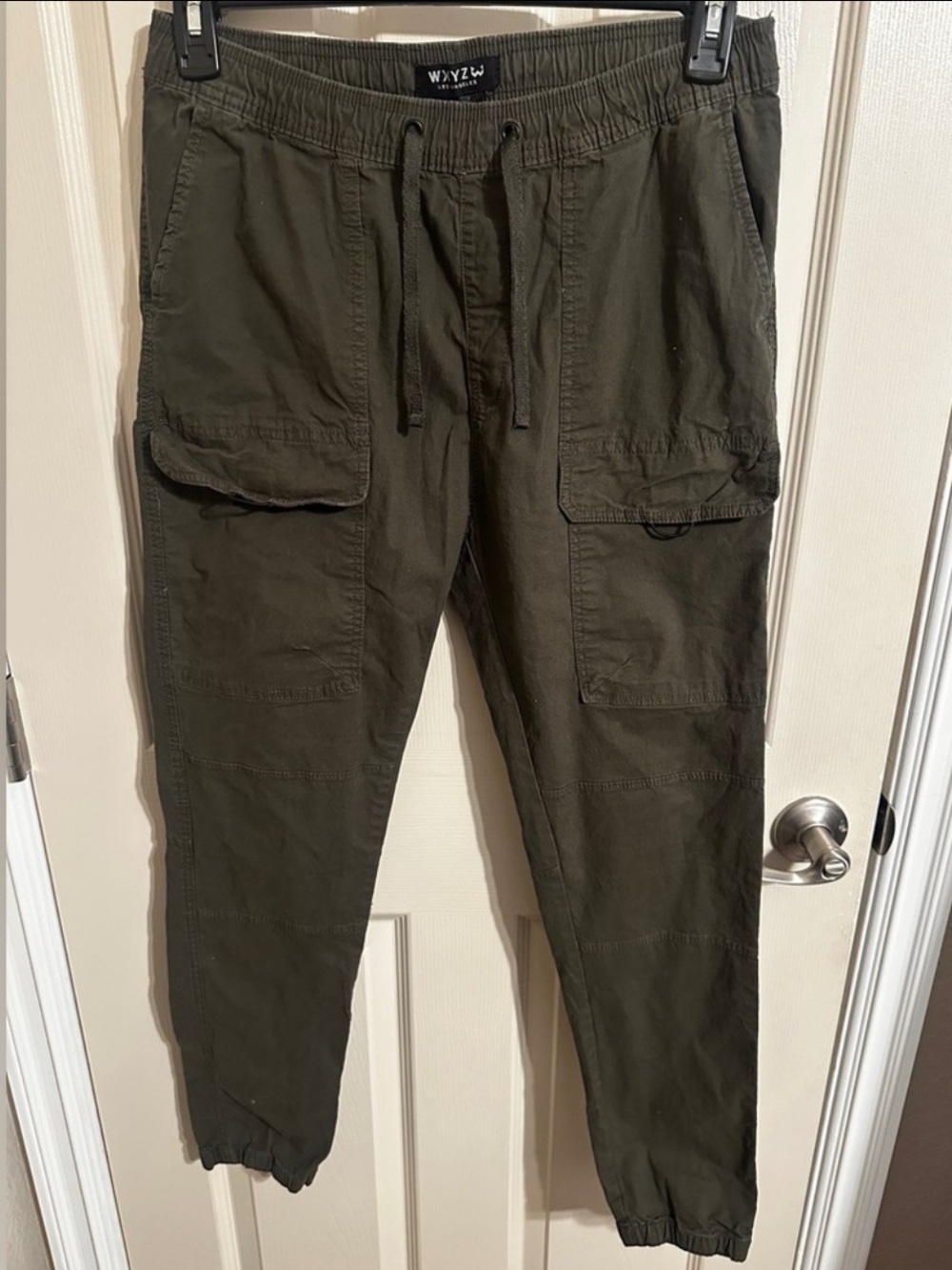 WXYZ Men's Drawstring Cargo Pants, Dark Green, Sz L